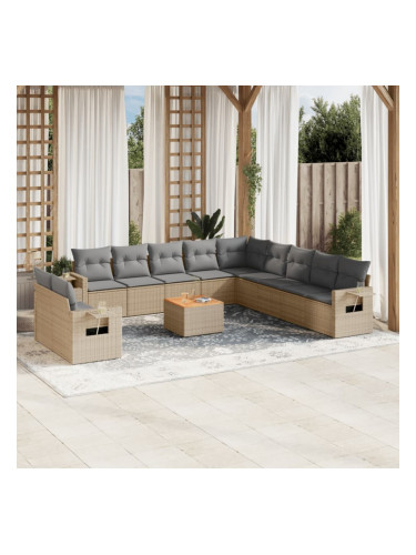Sonata H Градински диван с възглавници, 12 части, бежов полиратан