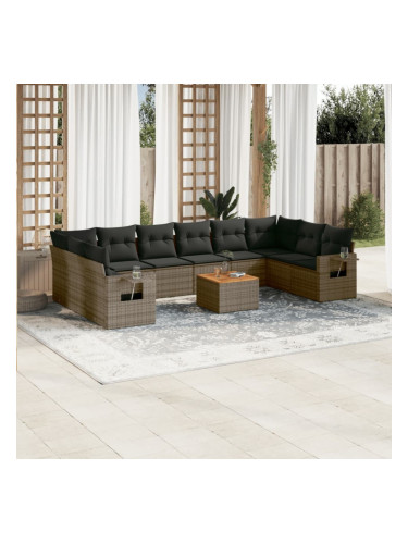 Sonata H Градински комплект диван с възглавници 11 части сив полиратан