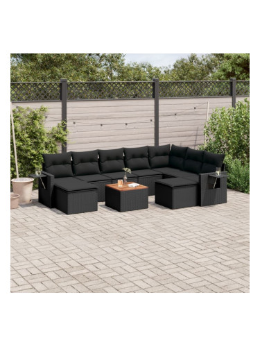 Sonata H Градински комплект диван с възглавници 10 части черен полиратан
