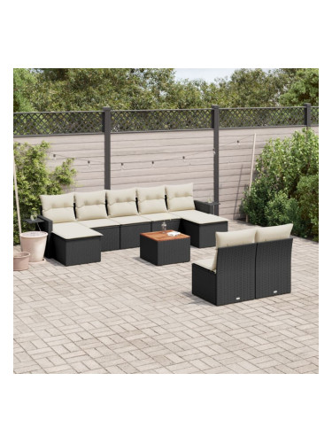 Sonata H Градински комплект диван с възглавници 10 части черен полиратан
