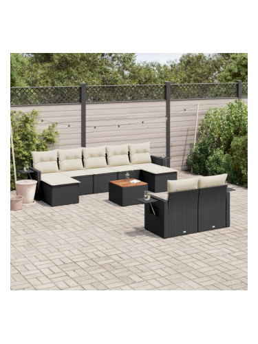 Sonata H Градински комплект диван с възглавници 10 части черен полиратан