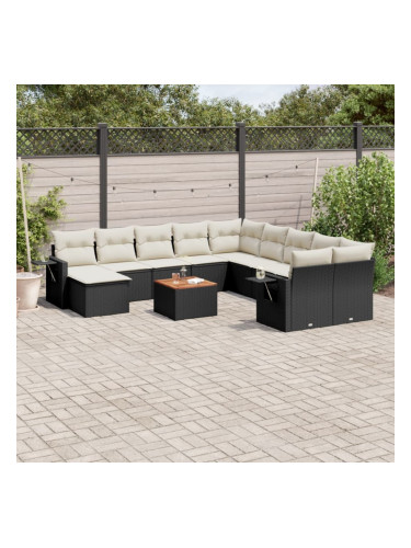 Sonata H Градински диван с възглавници, 12 части, черен, полиратан