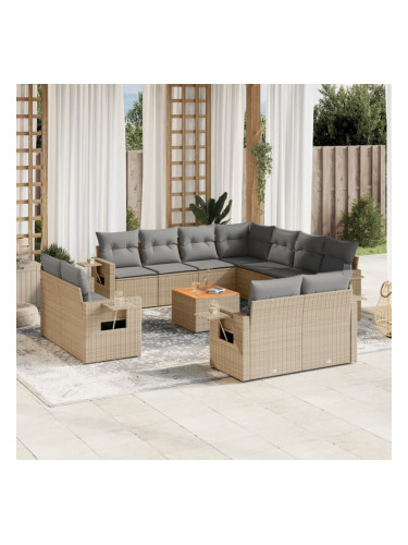 Sonata H Градински диван с възглавници, 12 части, бежов полиратан