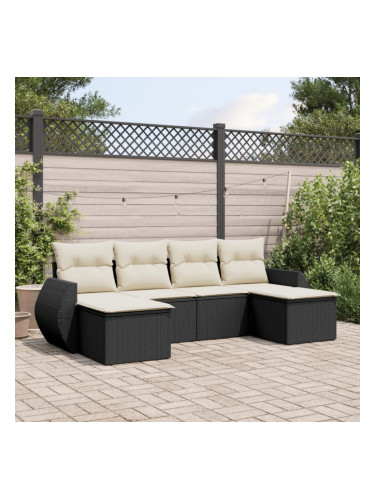 Sonata H Градински диван с възглавници, 6 части, черен, полиратан
