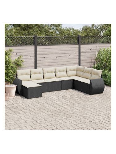 Sonata H Градински комплект диван с възглавници 8 части черен полиратан