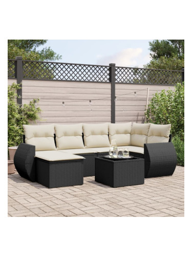 Sonata H Градински комплект диван с възглавници 7 части черен полиратан