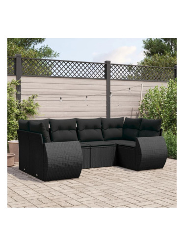 Sonata H Градински диван с възглавници, 6 части, черен, полиратан