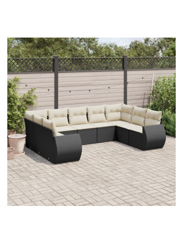 Sonata H Градински комплект диван с възглавници 9 части черен полиратан