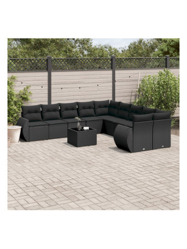 Sonata H Градински комплект диван с възглавници 11 части черен полиратан