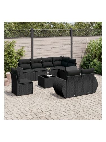 Sonata H Градински комплект диван с възглавници 9 части черен полиратан