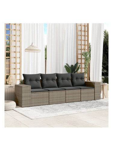 Sonata H Градински диван с възглавници от 4 части сив полиратан