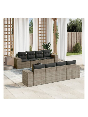 Sonata H Градински комплект диван с възглавници 9 части сив полиратан