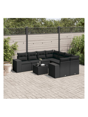 Sonata H Градински комплект диван с възглавници 9 части черен полиратан