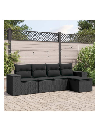 Sonata H Градински комплект с възглавници, 5 части, черен полиратан