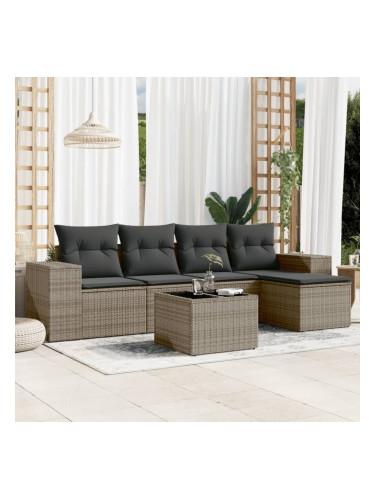 Sonata H Градински диван с възглавници, 6 части, полиратан, сив