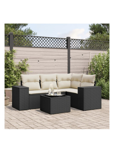 Sonata H Градински комплект с възглавници, 5 части, черен полиратан