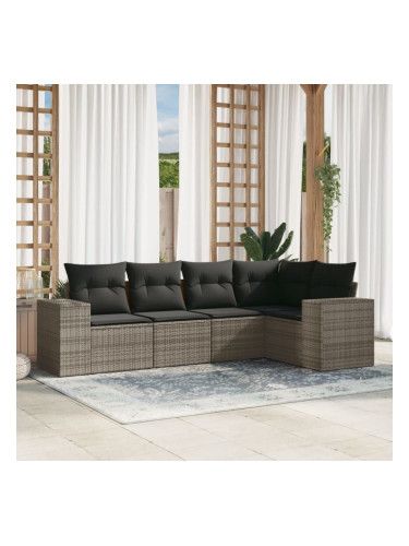 Sonata H Градински комплект с възглавници, 5 части, сив полиратан