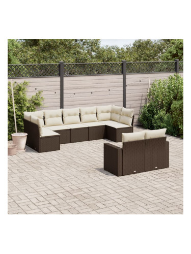 Sonata H Градински комплект диван с възглавници 9 части кафяв полиратан