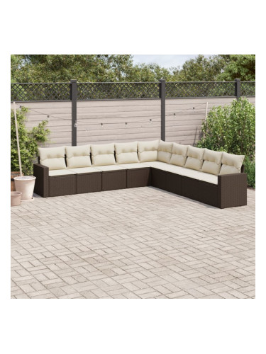 Sonata H Градински комплект диван с възглавници 9 части кафяв полиратан