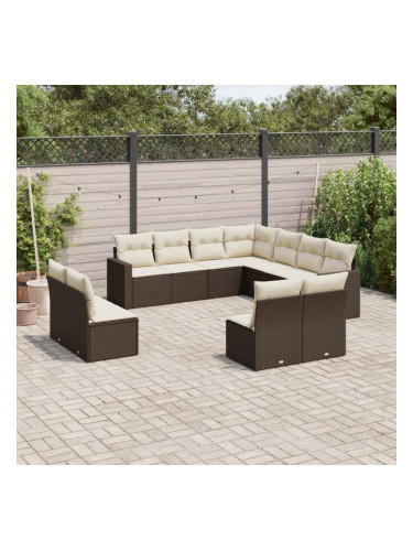 Sonata H Градински комплект диван с възглавници 11 части кафяв полиратан
