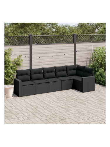Sonata H Градински диван с възглавници, 6 части, черен, полиратан