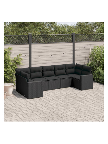 Sonata H Градински комплект диван с възглавници 7 части черен полиратан