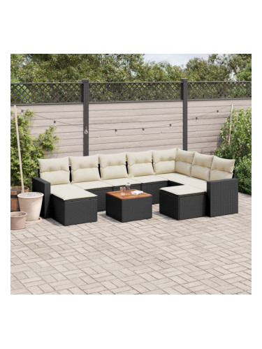 Sonata H Градински комплект диван с възглавници 10 части черен полиратан