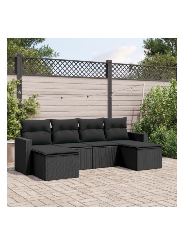 Sonata H Градински диван с възглавници, 6 части, черен, полиратан