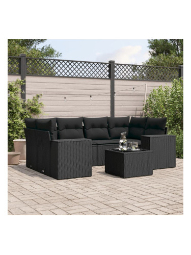 Sonata H Градински комплект диван с възглавници 7 части черен полиратан