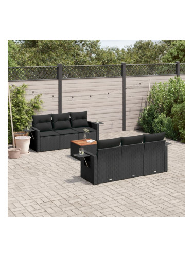 Sonata H Градински комплект диван с възглавници 7 части черен полиратан