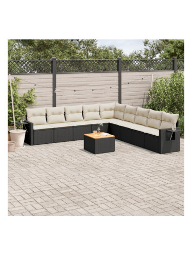 Sonata H Градински комплект диван с възглавници 10 части черен полиратан