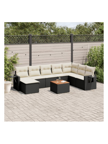 Sonata H Градински комплект диван с възглавници 9 части черен полиратан