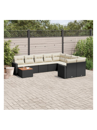 Sonata H Градински комплект диван с възглавници 10 части черен полиратан