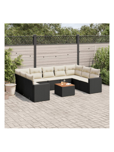 Sonata H Градински комплект диван с възглавници 10 части черен полиратан