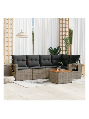 Sonata H Градински диван с възглавници, 6 части, полиратан, сив