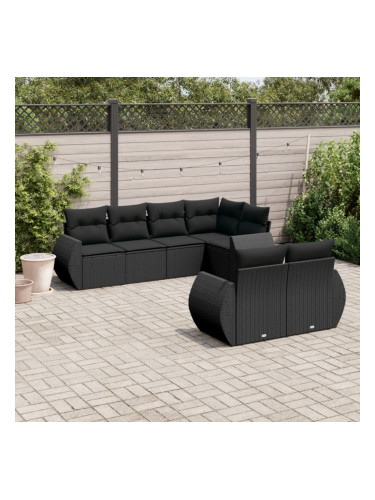 Sonata H Градински комплект диван с възглавници 7 части черен полиратан