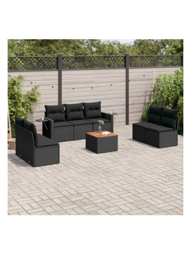 Sonata H Градински комплект диван с възглавници 8 части черен полиратан