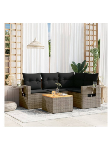 Sonata H Градински комплект с възглавници, 5 части, сив полиратан