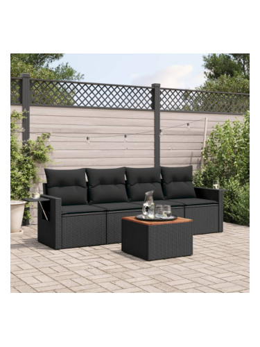 Sonata H Градински комплект с възглавници, 5 части, черен полиратан