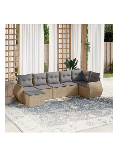 Sonata H Градински диван с възглавници, 7 части, бежов полиратан