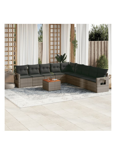 Sonata H Градински комплект диван с възглавници 10 части сив полиратан