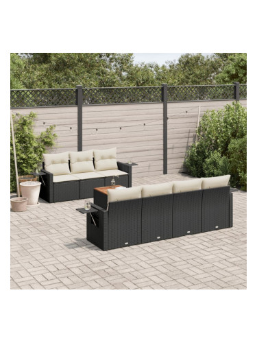 Sonata H Градински комплект диван с възглавници 8 части черен полиратан