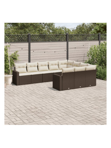 Sonata H Градински комплект диван с възглавници 10 части кафяв полиратан