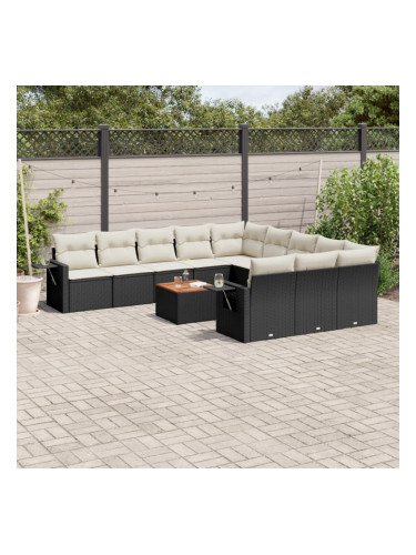 Sonata H Градински диван с възглавници, 12 части, черен, полиратан