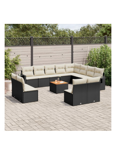 Sonata H Градински диван с възглавници, 13 части, черен, полиратан