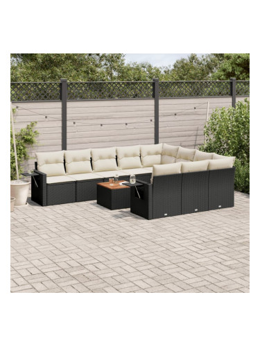 Sonata H Градински комплект диван с възглавници 11 части черен полиратан