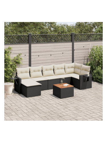 Sonata H Градински комплект диван с възглавници 8 части черен полиратан