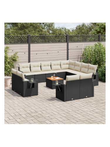 Sonata H Градински диван с възглавници, 13 части, черен, полиратан