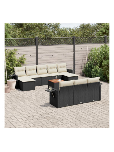 Sonata H Градински комплект диван с възглавници 11 части черен полиратан