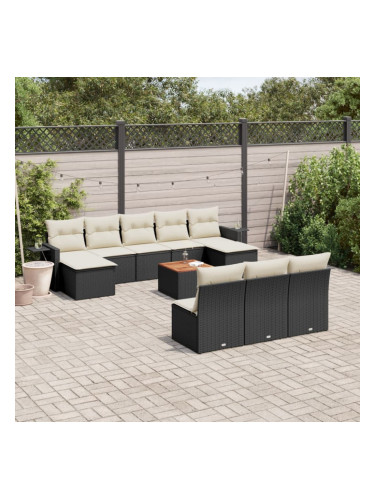 Sonata H Градински комплект диван с възглавници 11 части черен полиратан